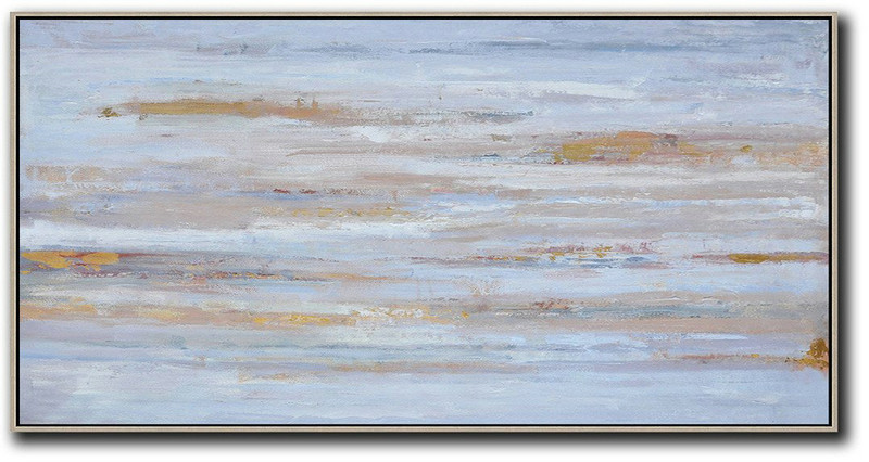 Hand Made Abstract Art,Panoramic Abstract Oil Painting On Canvas,Large Canvas Art,Dusty Blue,Yellow,Pink.etc